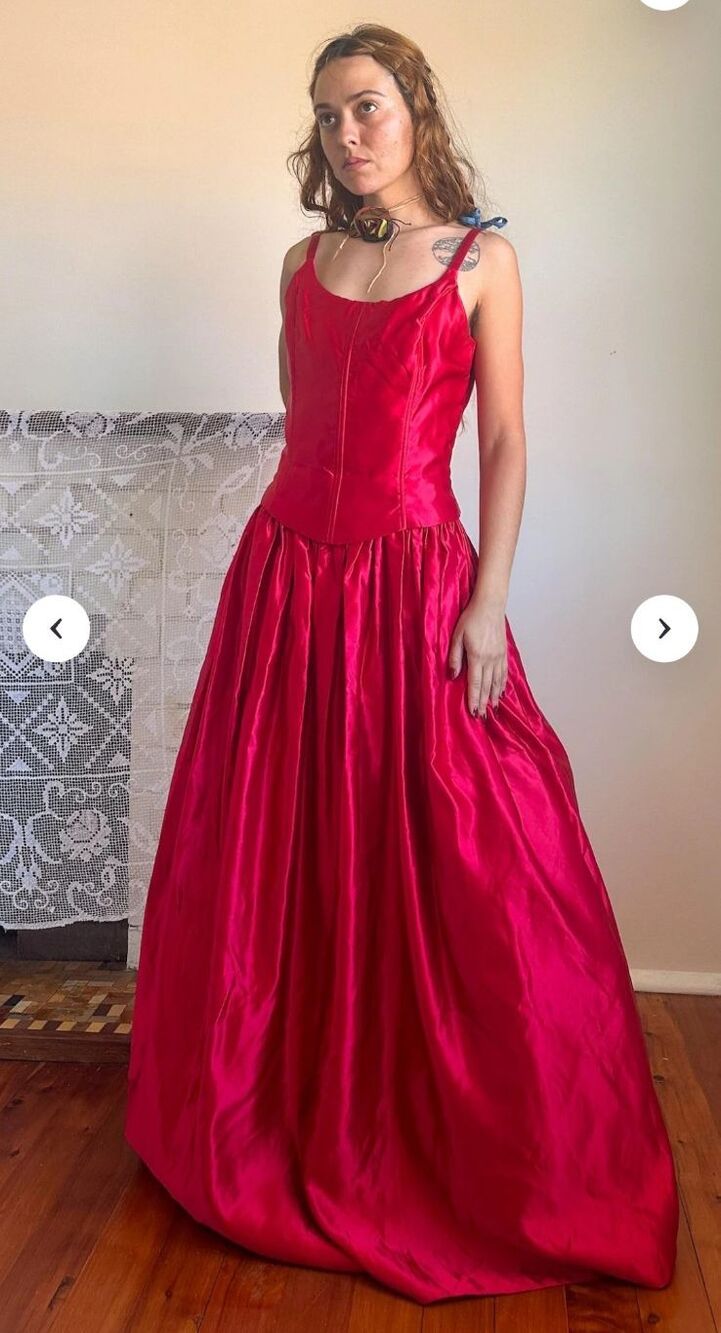 VTG Jessica McClintock Gunne Sax Red Corset Ballgown 9/10 Formal Prom Pockets *